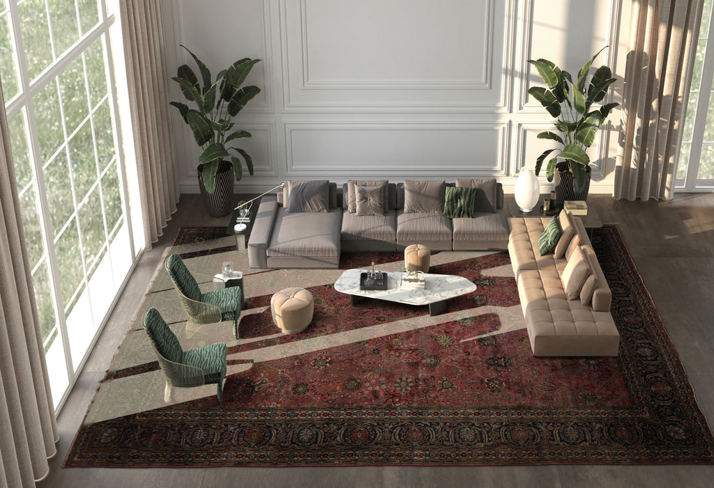 Hand Knotted Antique Rose 12x17'8'' Wool Antique Sarouk 300 KPSI Traditional low pile all over Rug