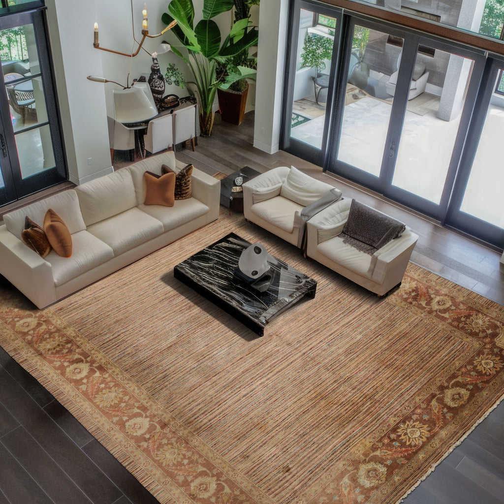 Beige 10'1''x13'9'' Hand Knotted Wool Peshawar Transitional Silky Sheen Area Rug