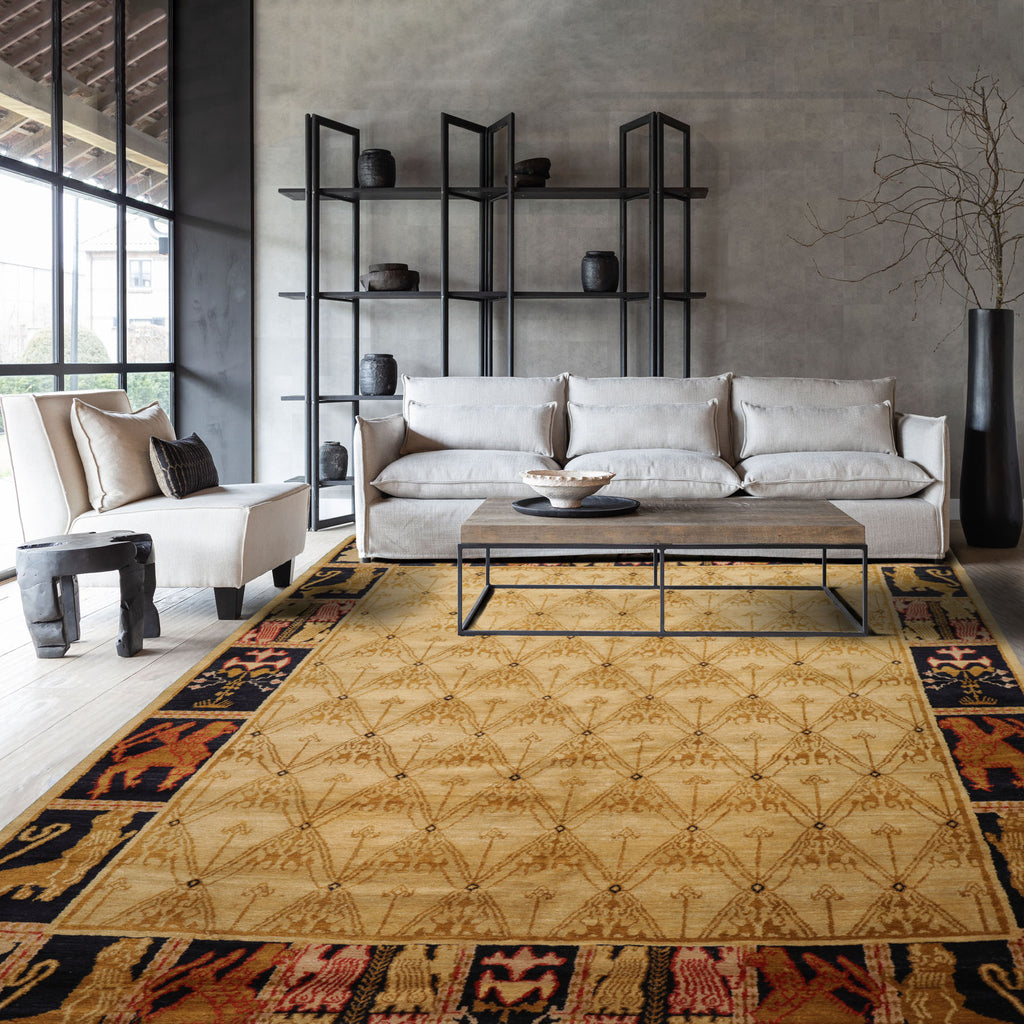 Hand Knotted Beige 8'2''x9'10'' Wool Tibetan Transitional Rug