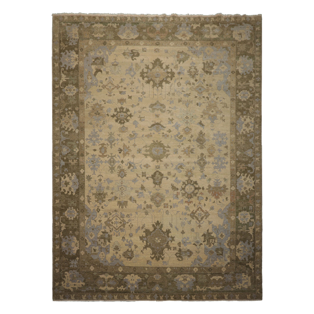 10x14 Beige, Moss, Taupe Color Hand Knotted Oushak Wool Arts & Crafts Oriental Rug