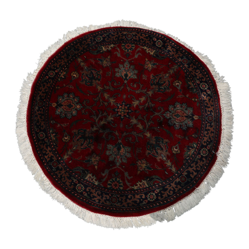 Round Burgundy, Navy, Teal Color Hand Knotted Agra New Zealand Wool Traditional Oriental Rug