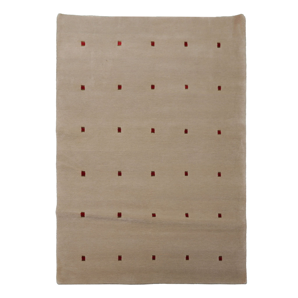 4x6 Beige, Red, Gold Color Hand Knotted Tibetan Wool & Silk Modern & Contemporary Oriental Rug