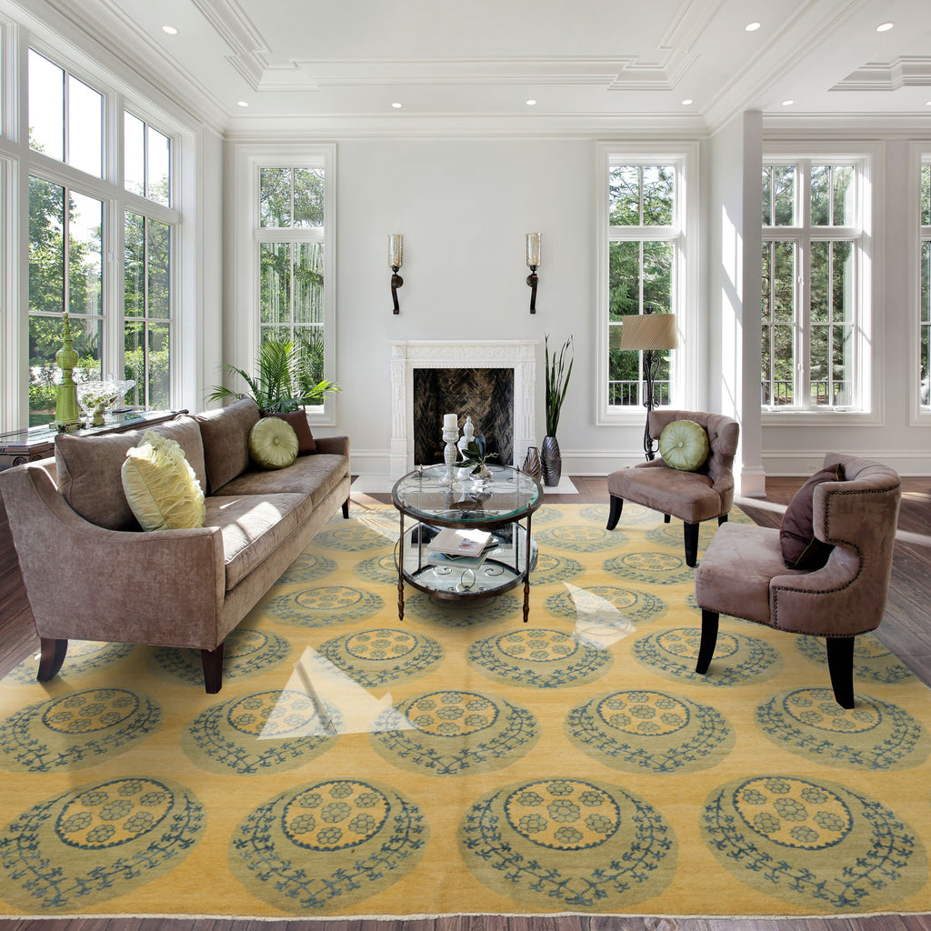8x9'4'' Hand Knotted Michaelian and Kohlberg Wool Light Gold Tibetan Transitional Floral Rug