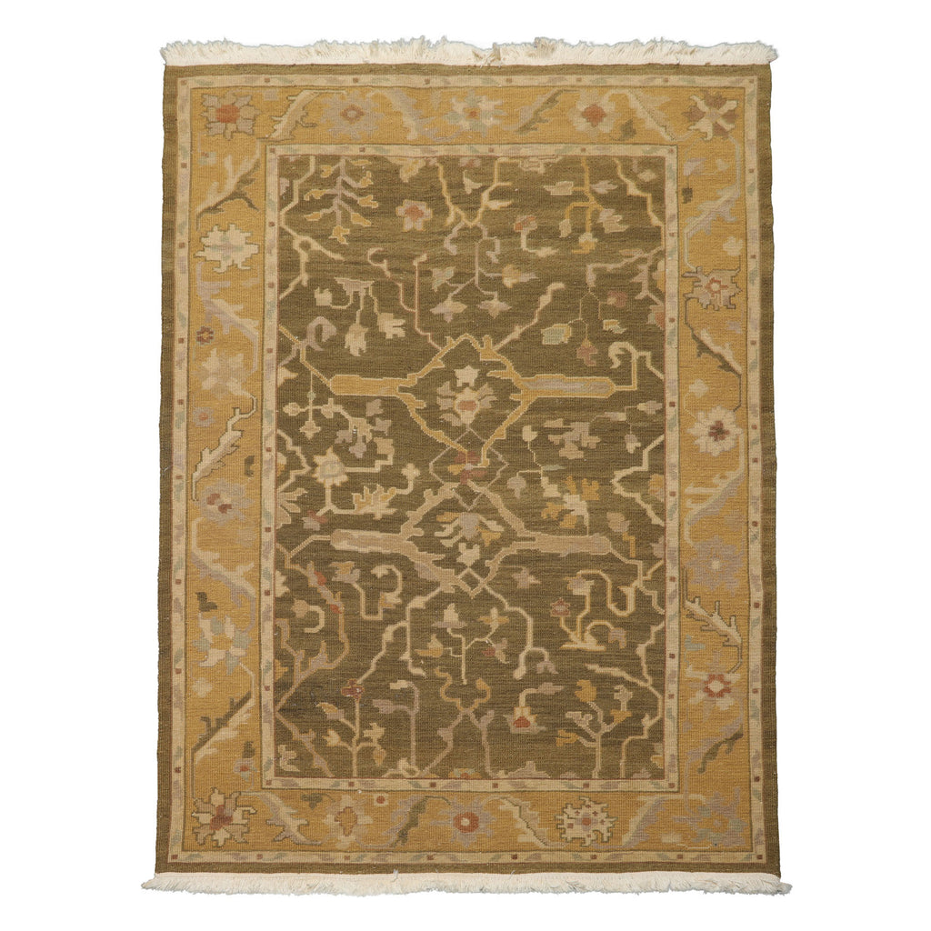 4x6 Olive, Green, Tan Color Hand Woven  Wool Traditional Oriental Rug