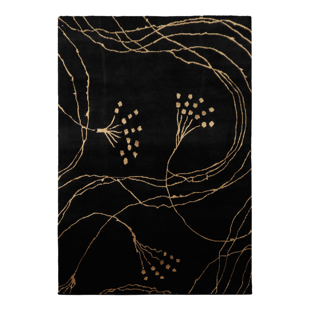 4x6 Black, Gold, Color Hand Knotted Tibetan Wool & Silk Contemporary Oriental Rug