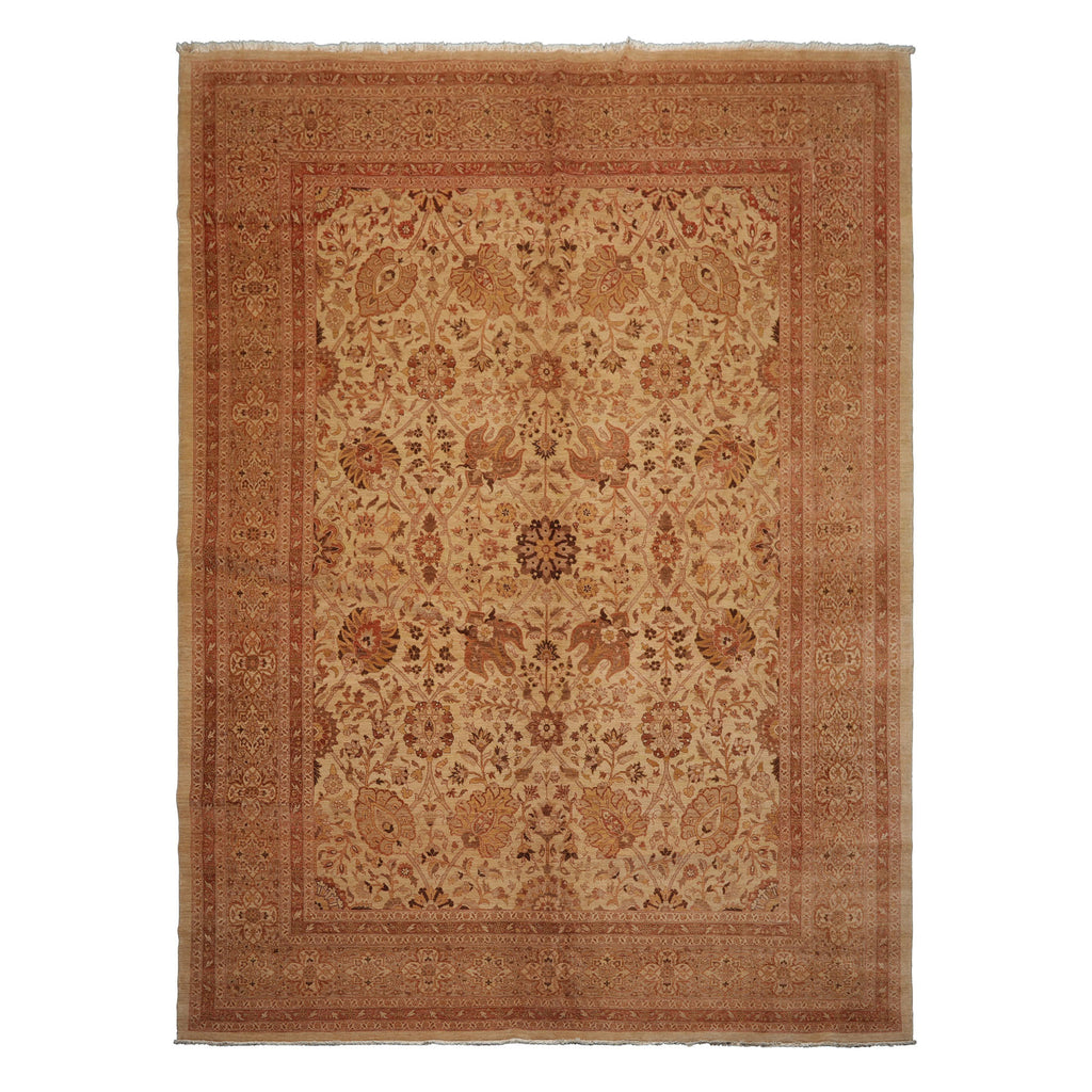 9x12 Beige, Rose, Rust Color Hand Knotted Peshawar Wool Traditional Oriental Rug