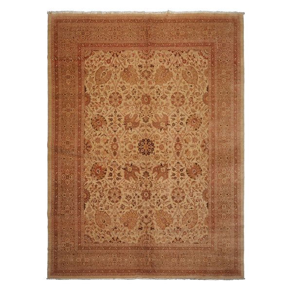 9x12 Beige, Rose, Rust Color Hand Knotted Peshawar Wool Traditional Oriental Rug