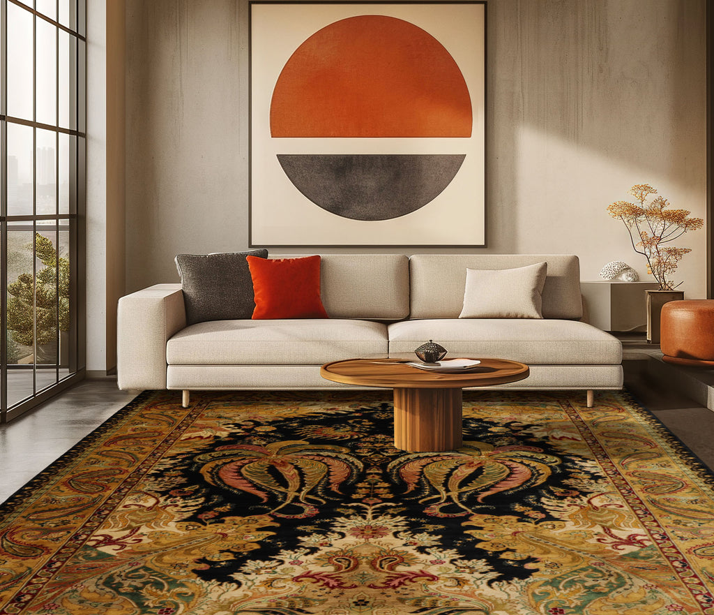 6'2''x9'3'' Hand Knotted Wool Green Plush Pile New Zealand Agra Traditional Botanical Tea Wash Silky Sheen Rug