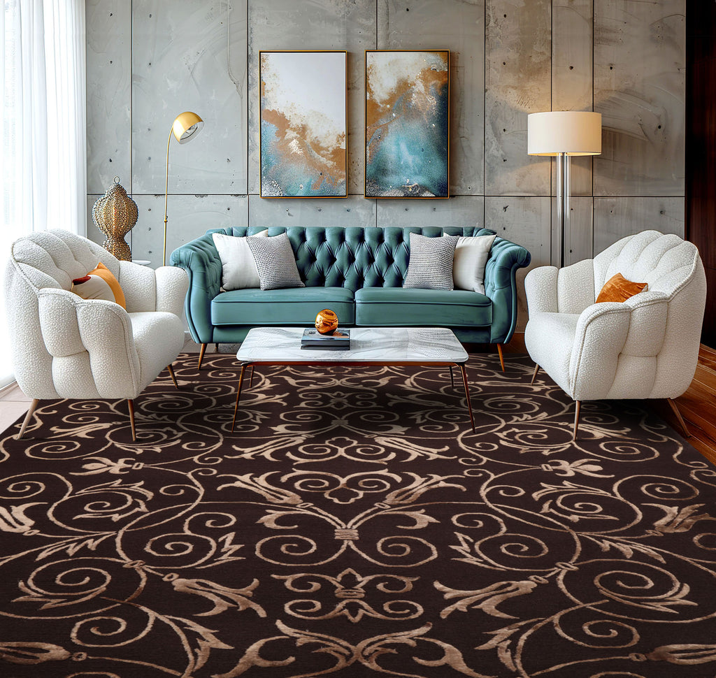 6x9 Hand Knotted New Zealand Wool Tibetan Transitional Chocolate Loop and Pile Rug