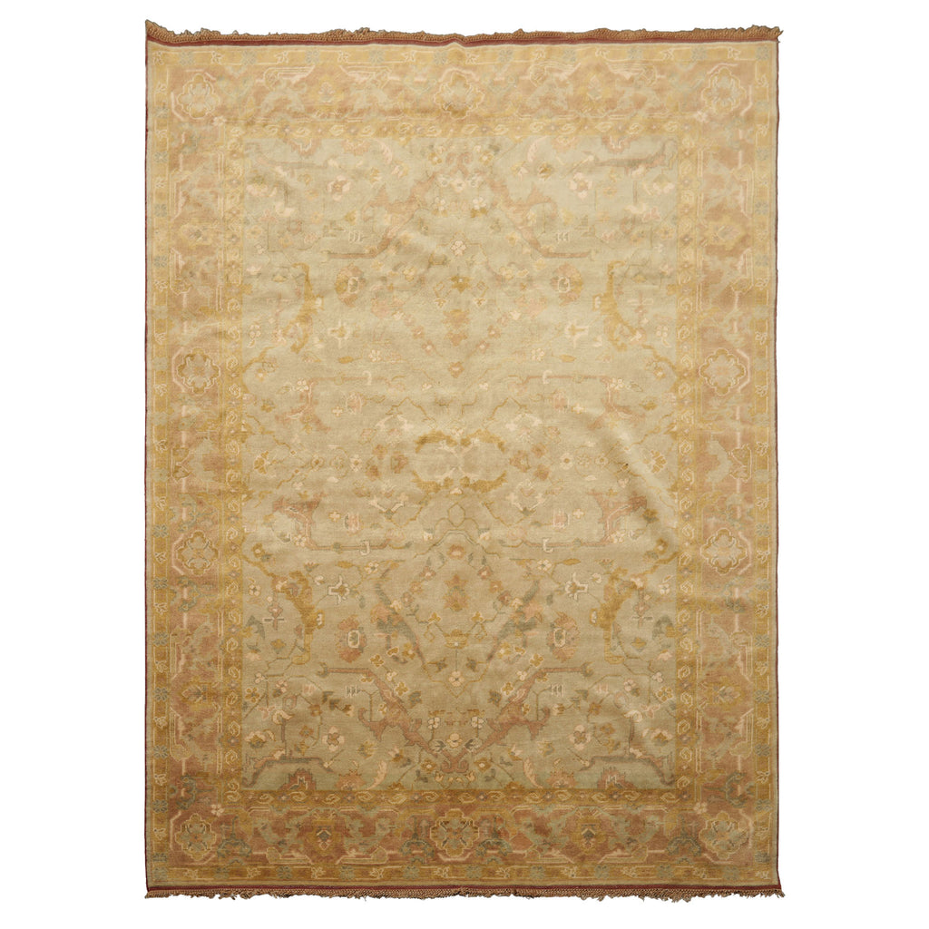 6x8 Mint, Gold, Taupe Color Hand Knotted Oushak Wool Traditional Oriental Rug