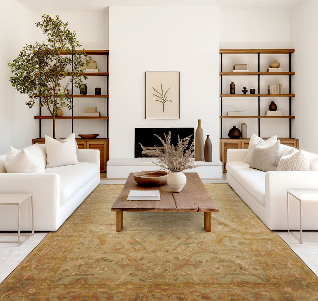6x8'1'' Hand Knotted Wool Mint Traditional Botanical Oushak Rug