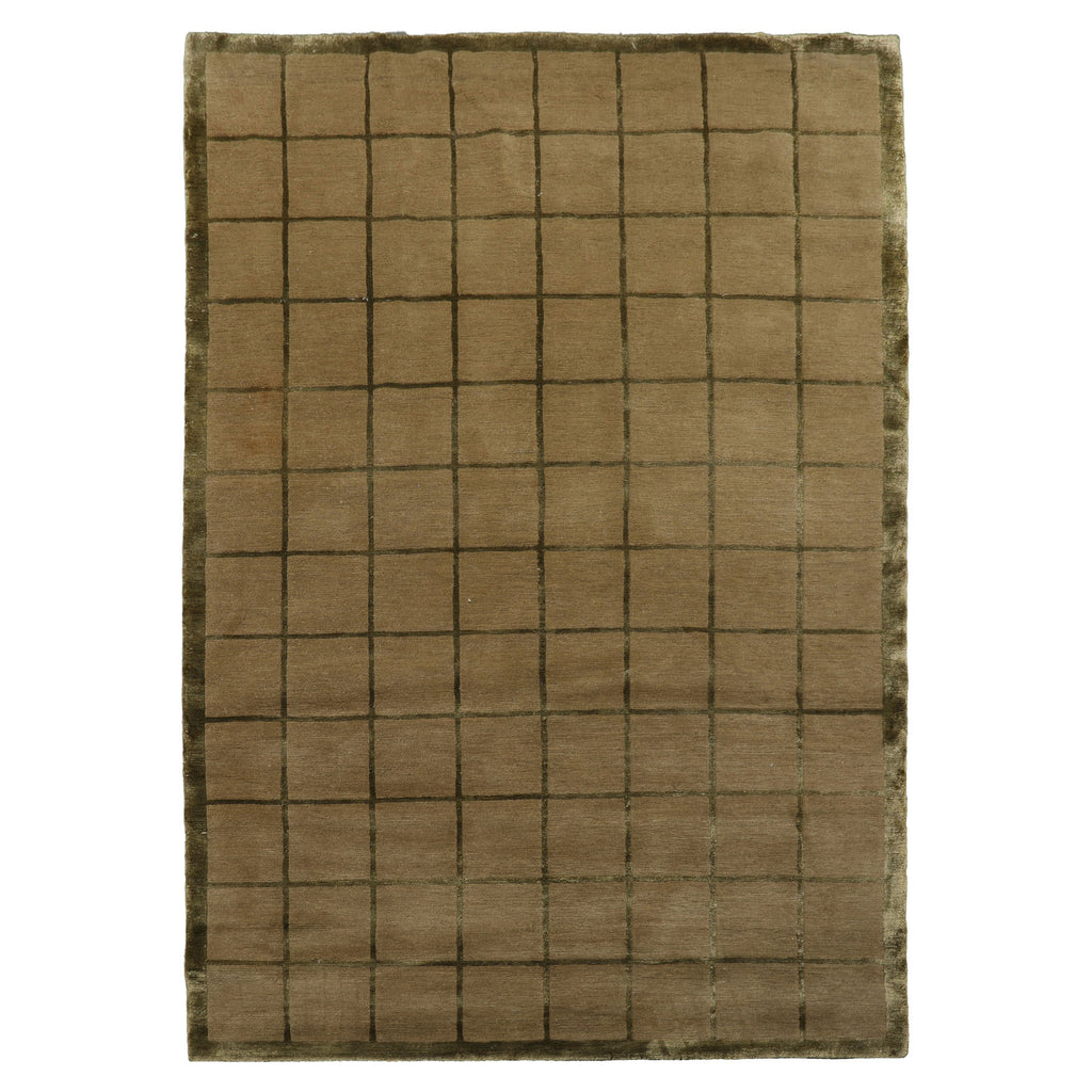 4x6 Moss, Green, Color Hand Knotted Tibetan Wool & Silk Transitional Oriental Rug