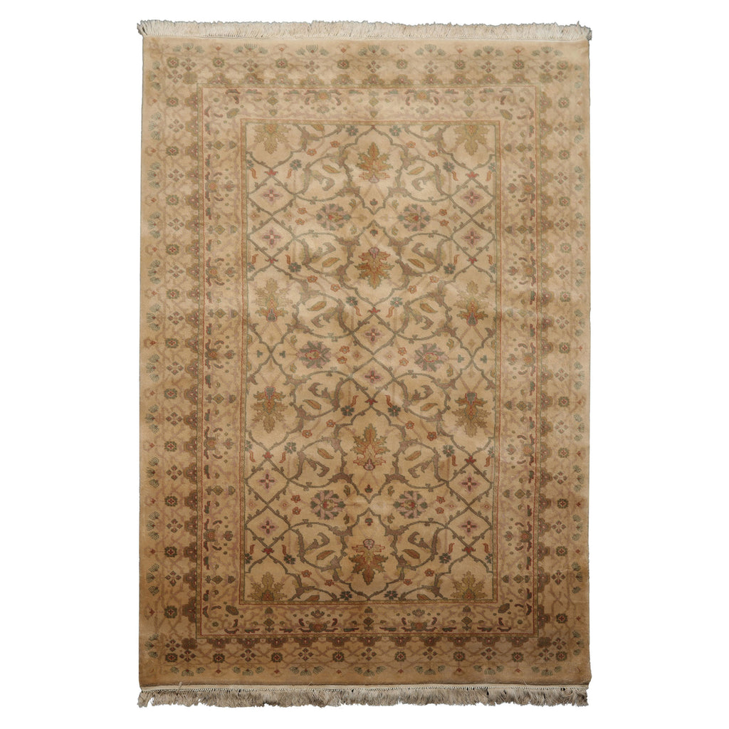 5x8 Ivory, Beige, Taupe Color Hand Knotted Tibetan New Zealand Wool Transitional Oriental Rug