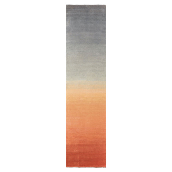 2'6''x10' LoomBloom gray ombre wool hand loomed runner rug with peach blush tones, ideal for U.S. hallways and modern interiors