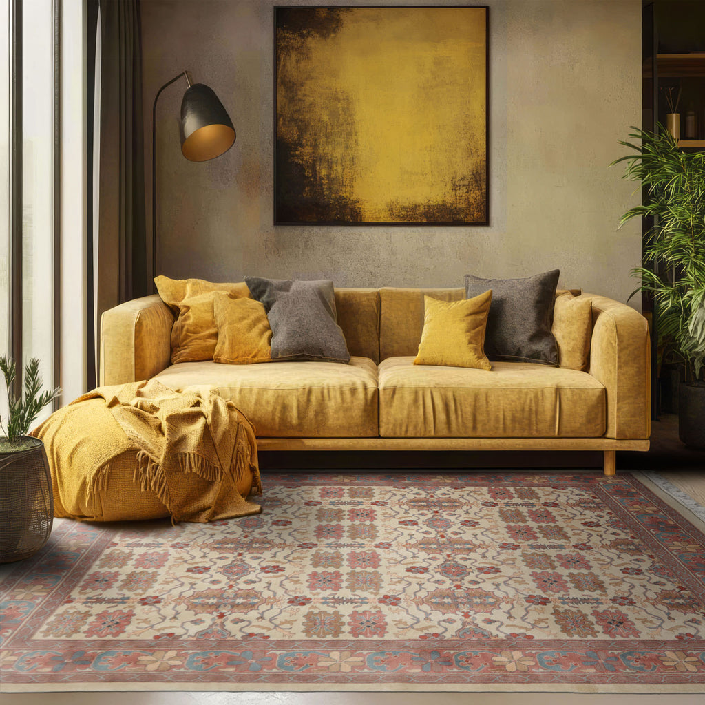 Ivory 8'x10' Jahan Traditional All-Over Hand Knotted Wool Pande Cameron Plush pile Oriental Area Rug