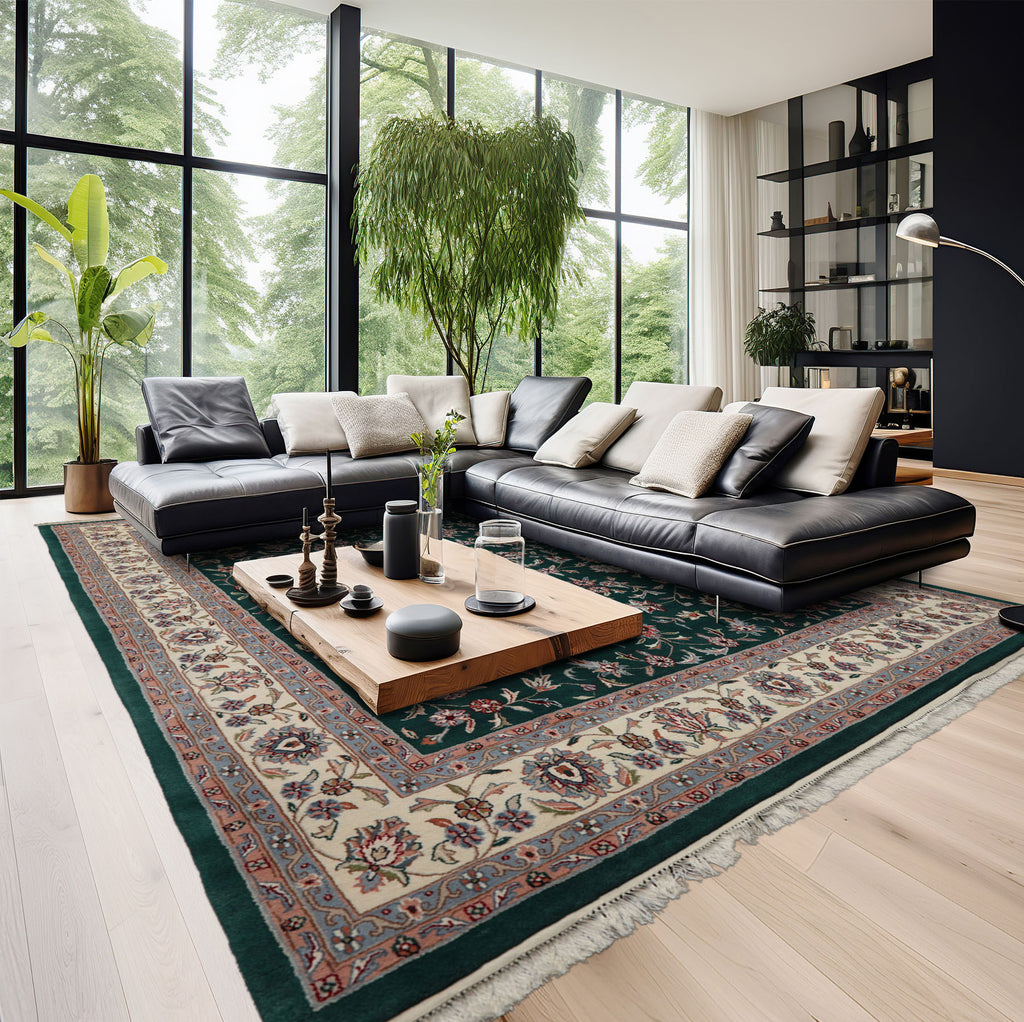 Emerald 8'x10' Jahan Traditional Botanical Hand Knotted Wool Pande Cameron Plush pile Oriental Area Rug