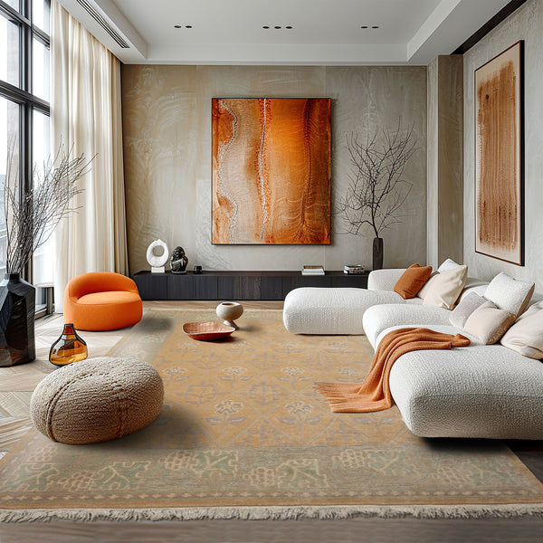 8x10 Tan, Gray, Ivory Color Hand Knotted Tibetan Wool Arts & Crafts Oriental Rug