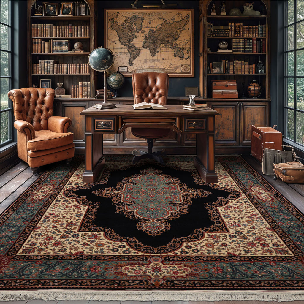 8x10 Midnight Blue, Ivory, Teal Color Hand Knotted Pak Persian Kerman Wool Traditional Oriental Rug