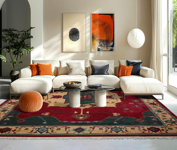 9x12 Ruby, Red, Ivory Color Hand Knotted Tibetan Wool Arts & Crafts Oriental Rug