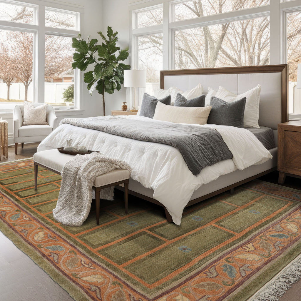Michaelian and Kohlberg Mint 8'1''x11'4" Tibetan Arts & Crafts Hand Knotted Wool Swiss Wash Plush pile Oriental Area Rug