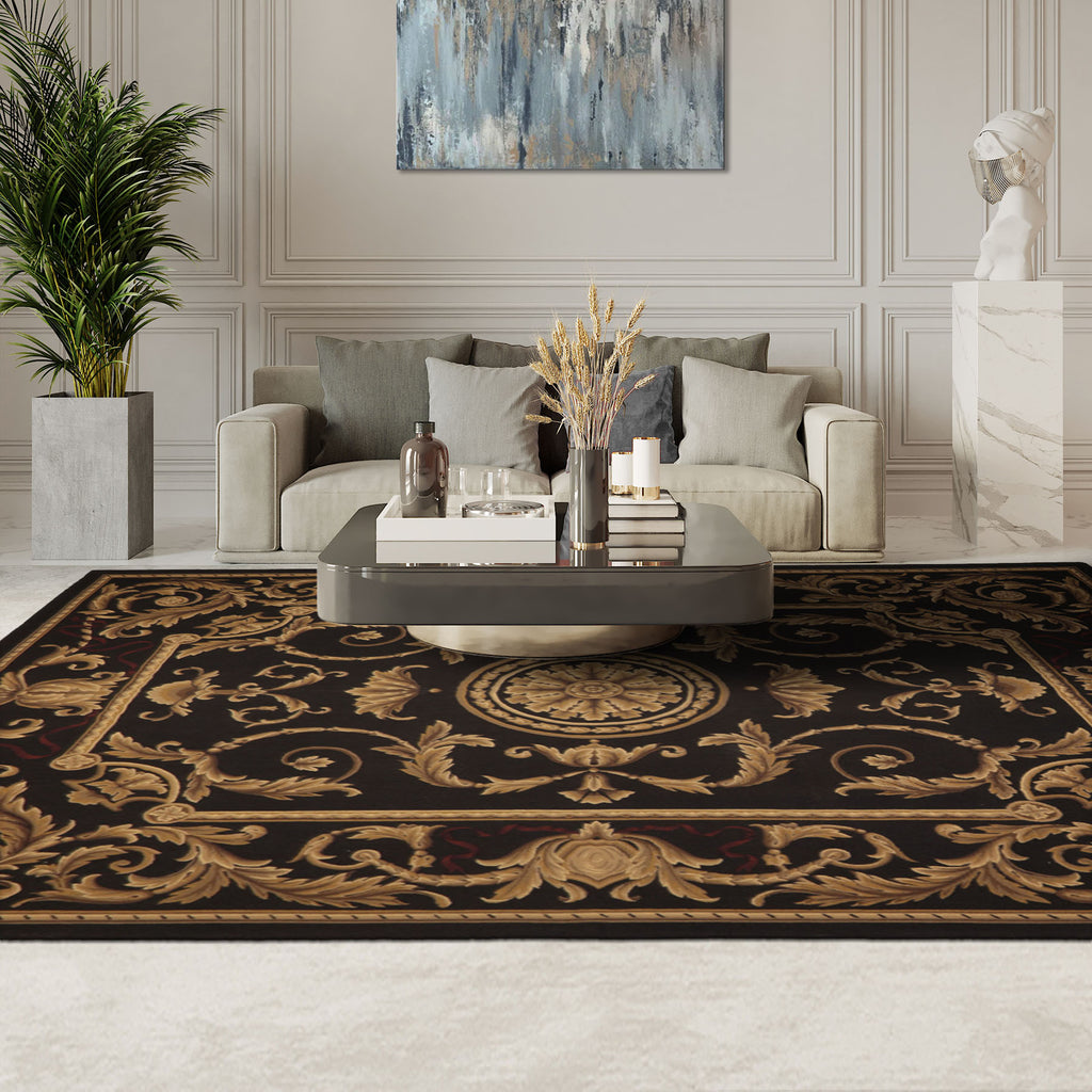 9x12 Chocolate, Gold, Brown Color Hand Woven French Aubusson Flatweave Wool Traditional Oriental Rug