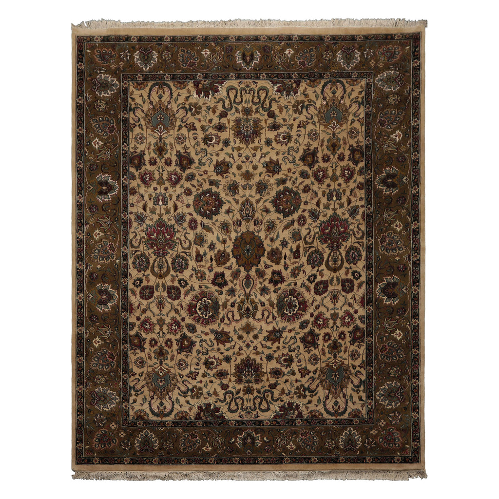 8x10 Ivory, Olive, Green Color Hand Knotted Kashan Wool Traditional Oriental Rug
