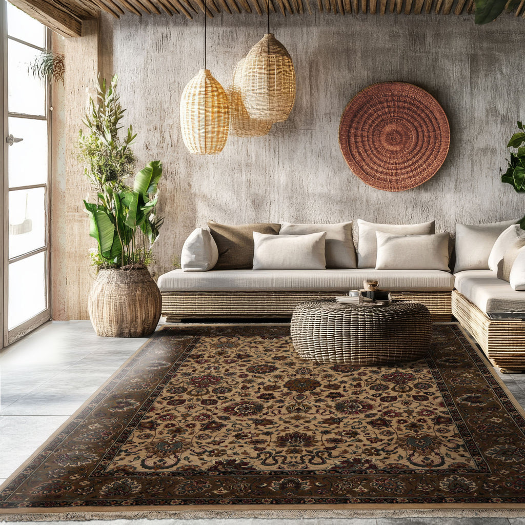 Ivory 7'9''x10'2" Kashan Traditional 200 KPSI Hand Knotted Wool velvety texture Plush pile Oriental Area Rug