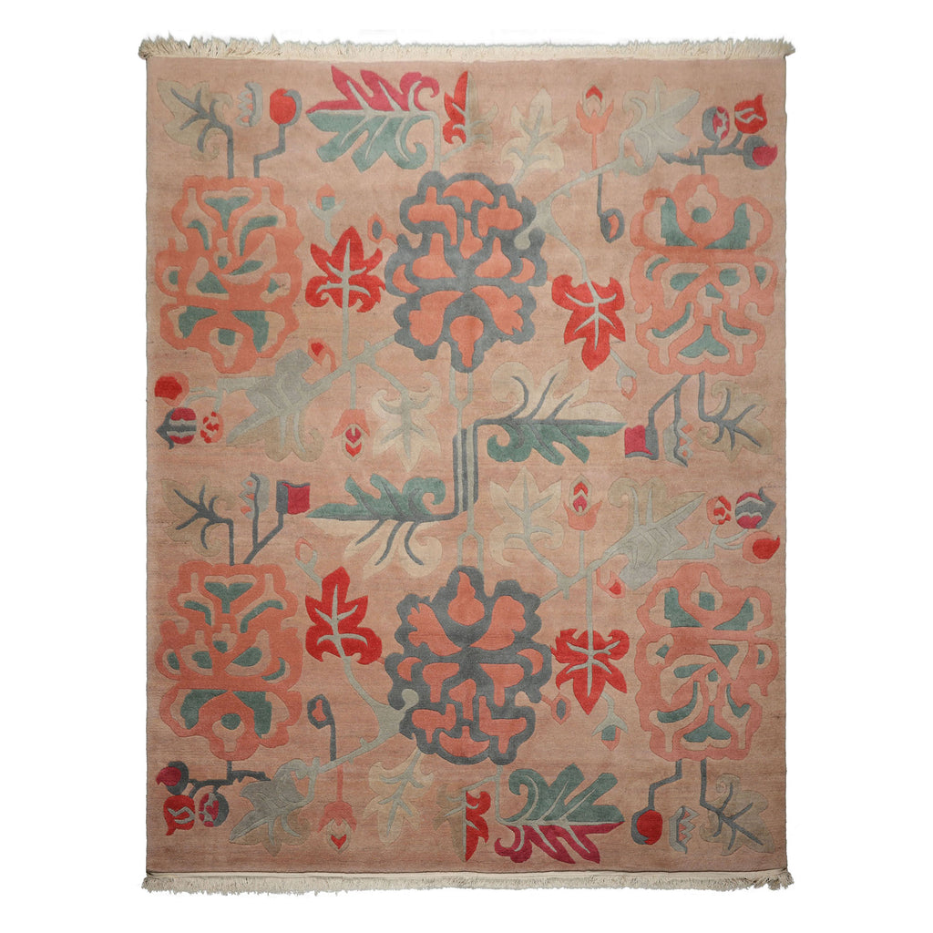 9x12 Beige, Peach, Rose Color Hand Knotted Tibetan Wool Art Deco Oriental Rug