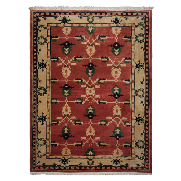 9x12 Teracotta, Light gold, Green Color Hand Knotted Tibetan Wool Arts & Crafts Oriental Rug