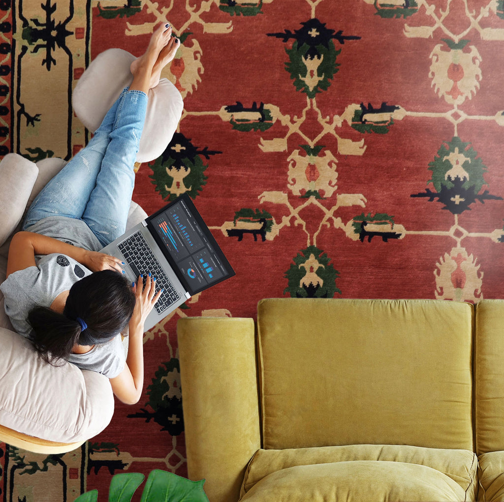 Tufenkian Teracotta 9'x12'3" Tibetan Arts & Crafts Hand Knotted Wool Swiss Wash Plush pile Oriental Area Rug