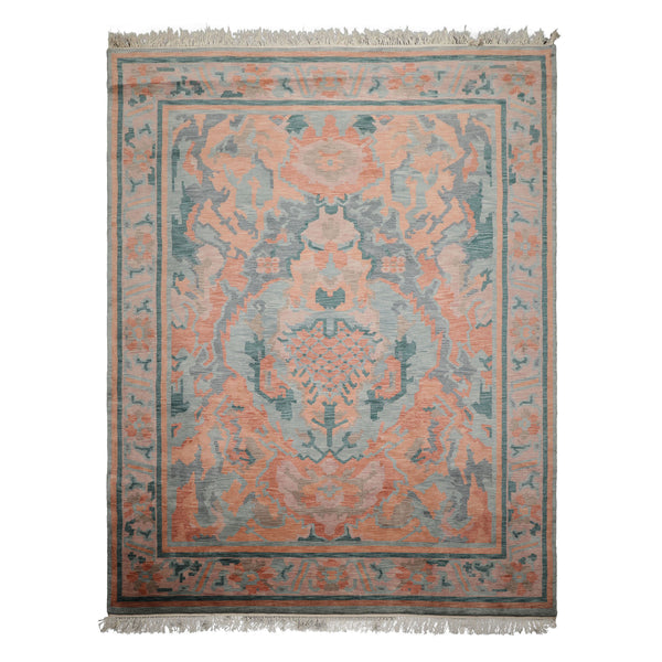 9x12 Aqua, Peach, Blue Color Hand Knotted Tibetan Wool Modern & Contemporary Oriental Rug