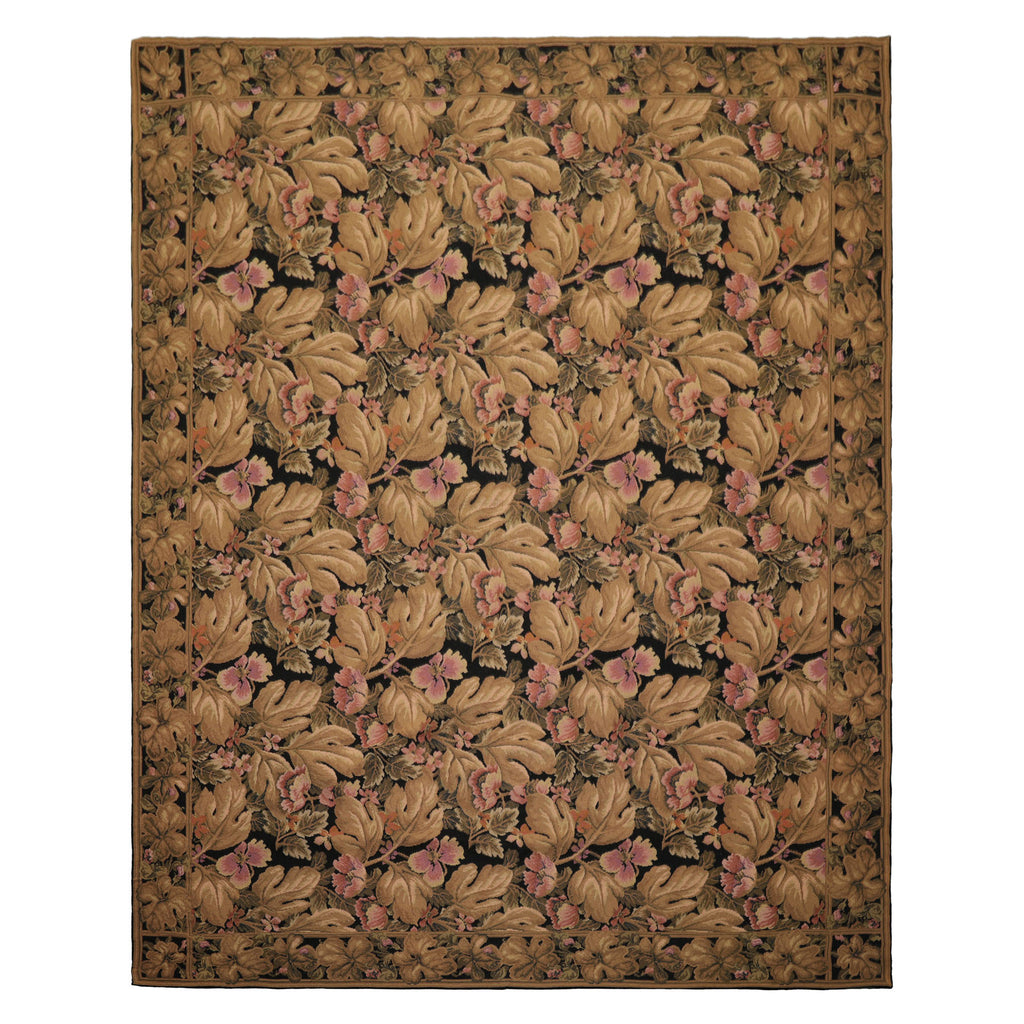 8x10 Black, Brown, Green Color Hand Woven French Aubusson Needlepoint  Wool Traditional Oriental Rug