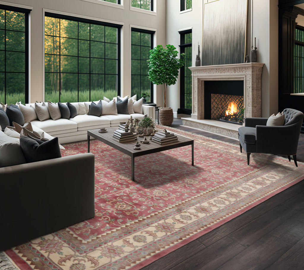 Plum 9'x12' Heriz Traditional Botanical Hand Knotted Wool Pande Cameron Velvety Soft Pile Silky sheen Plush pile Oriental Area Rug
