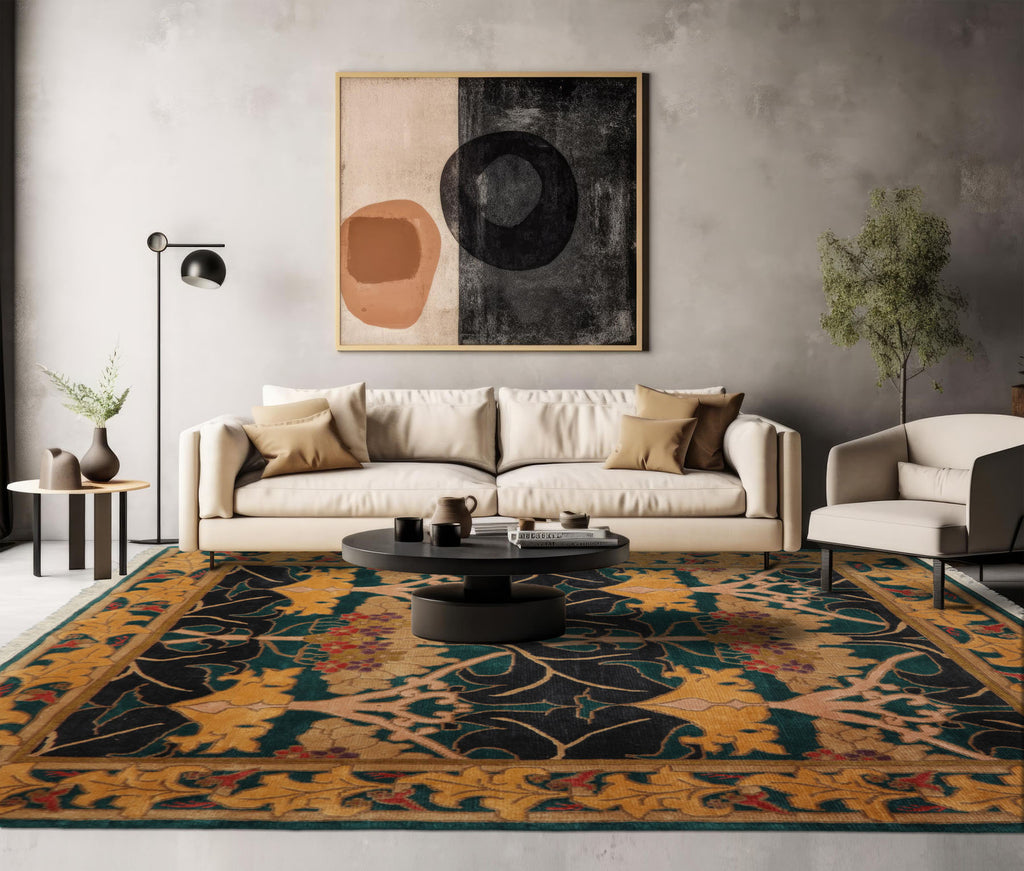 Turquoise 7'8''x10'6" Tibetan Arts & Crafts William Morris Hand Knotted Wool Tufenkian Swiss Wash Plush pile Oriental Area Rug