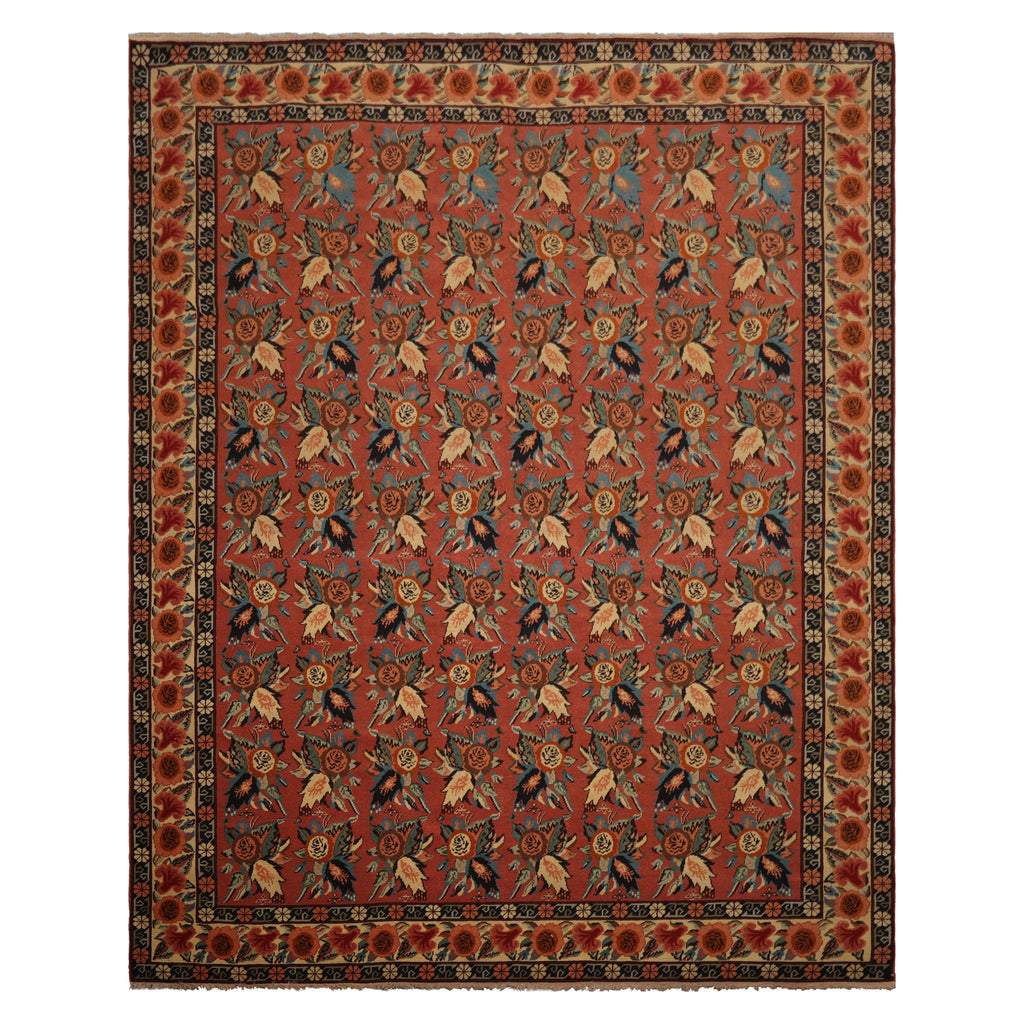 8x10 Rose, Ivory, Blue Color Hand Knotted Karabagh Causcasian  Wool Traditional  Oriental Rug