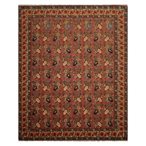 8x10 Rose, Ivory, Blue Color Hand Knotted Karabagh Causcasian  Wool Traditional  Oriental Rug