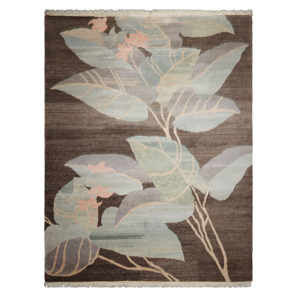 9x12 Brown, aqua, Gray Color Hand Knotted Tibetan Wool Art Deco Oriental Rug