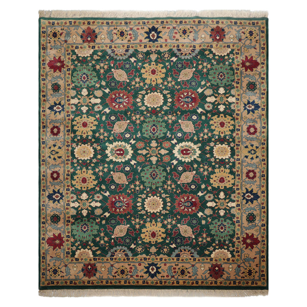 8x10 Green, Peach, Rose Color Hand Knotted Oushak New Zealand Wool Arts & Crafts  Oriental Rug