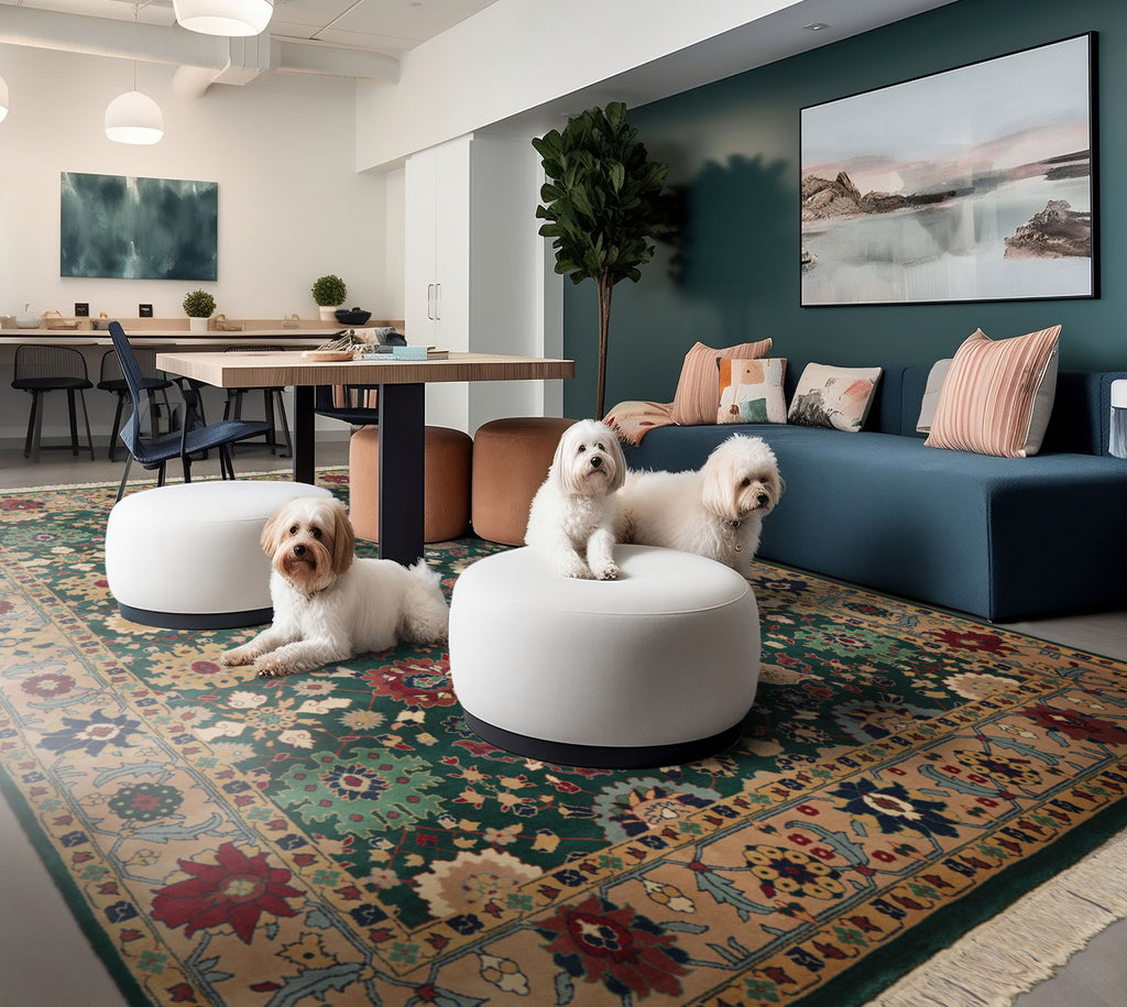 Green 8'x10' Oushak Arts & Crafts William Morris Hand Knotted New Zealand Wool Velvety Soft Plush pile Oriental Area Rug