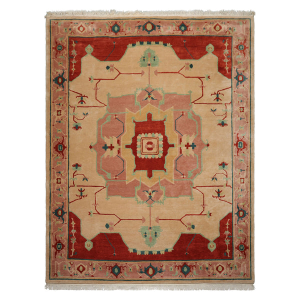 9x12 Ivory, Rose, Burnt Orange Color Hand Knotted Tibetan Wool Arts & Crafts  Oriental Rug
