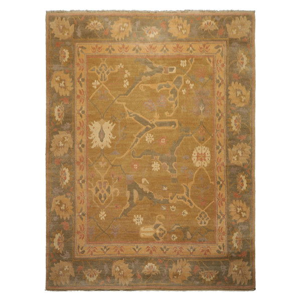 8x10 Mustard, Taupe, Ivory Color Hand Knotted Tibetan Wool Traditional Oriental Rug