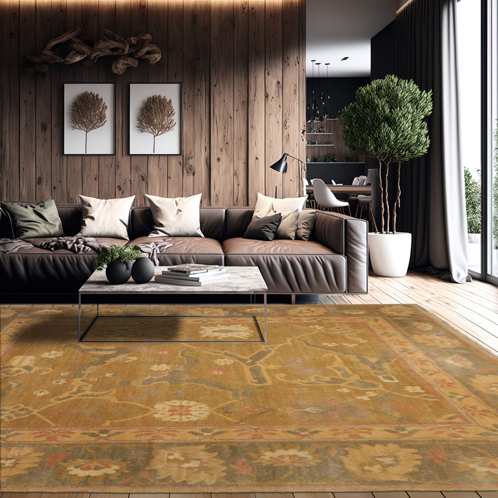 Mustard 8x10 Tibetan Traditional Art and Crafts Hand Knotted Wool Tufenkian 223 Bidjar Sunswept Swiss Wash Plush pile Oriental Area Rug