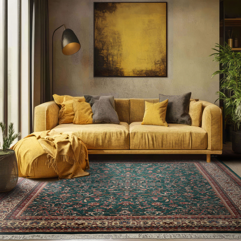 Emerald 8x10 Kashan Traditional Botanical Hand Knotted Wool Pande Cameron Velvety Soft Pile Silky sheen Oriental Area Rug