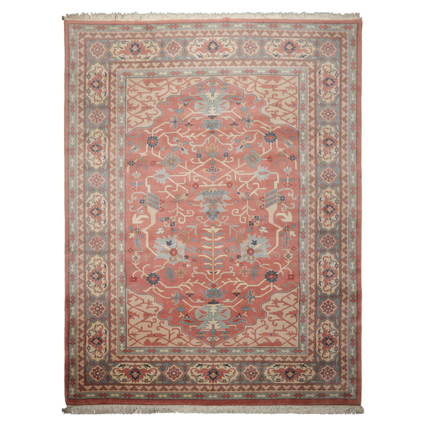 9x12 Rose, Ivory, Aqua Color Hand Knotted Heriz Wool Traditional  Oriental Rug