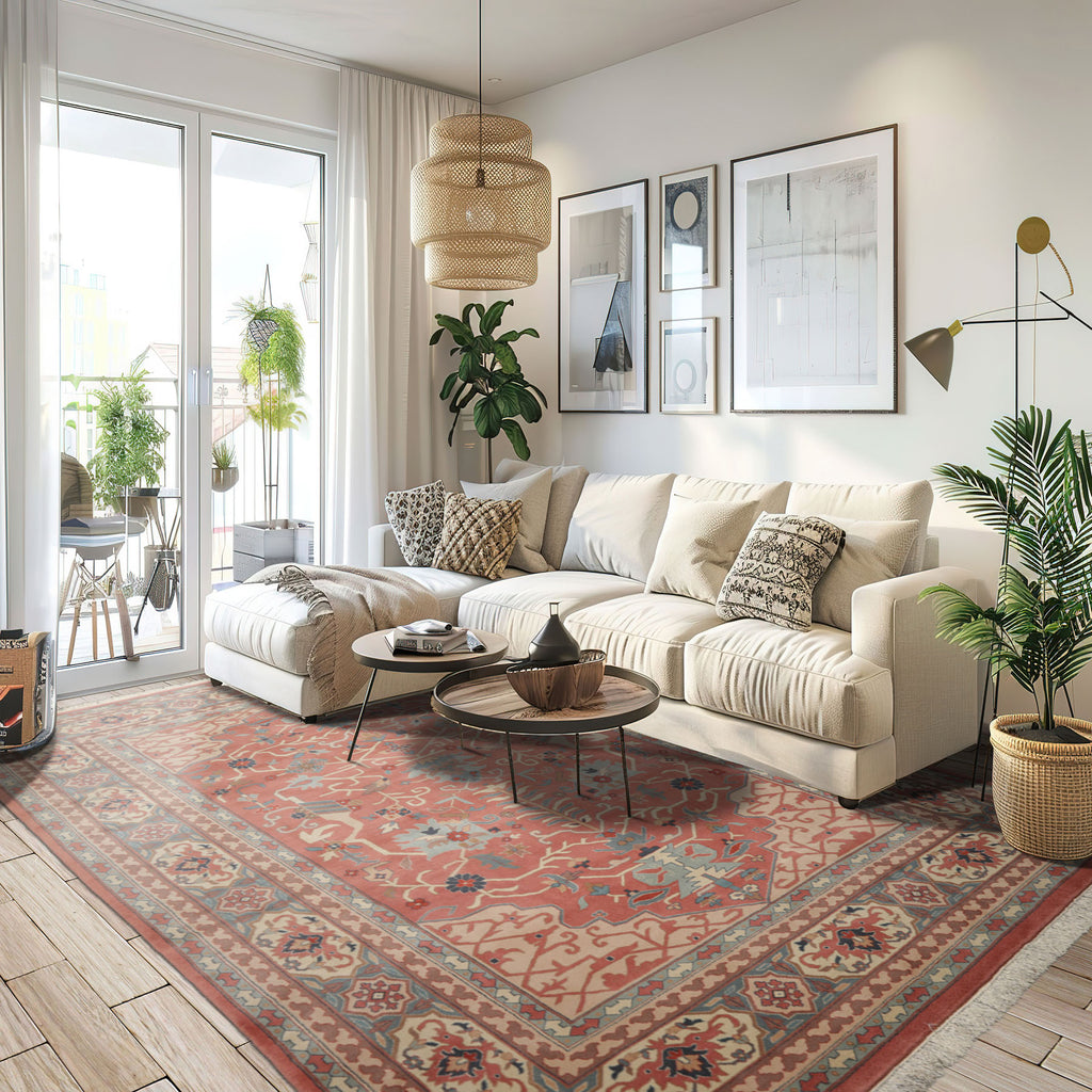 Rose 9x12 Heriz Traditional Botanical Hand Knotted Wool Pande Cameron Velvety Soft Pile Silky sheen plus pile Plush pile Oriental Area Rug