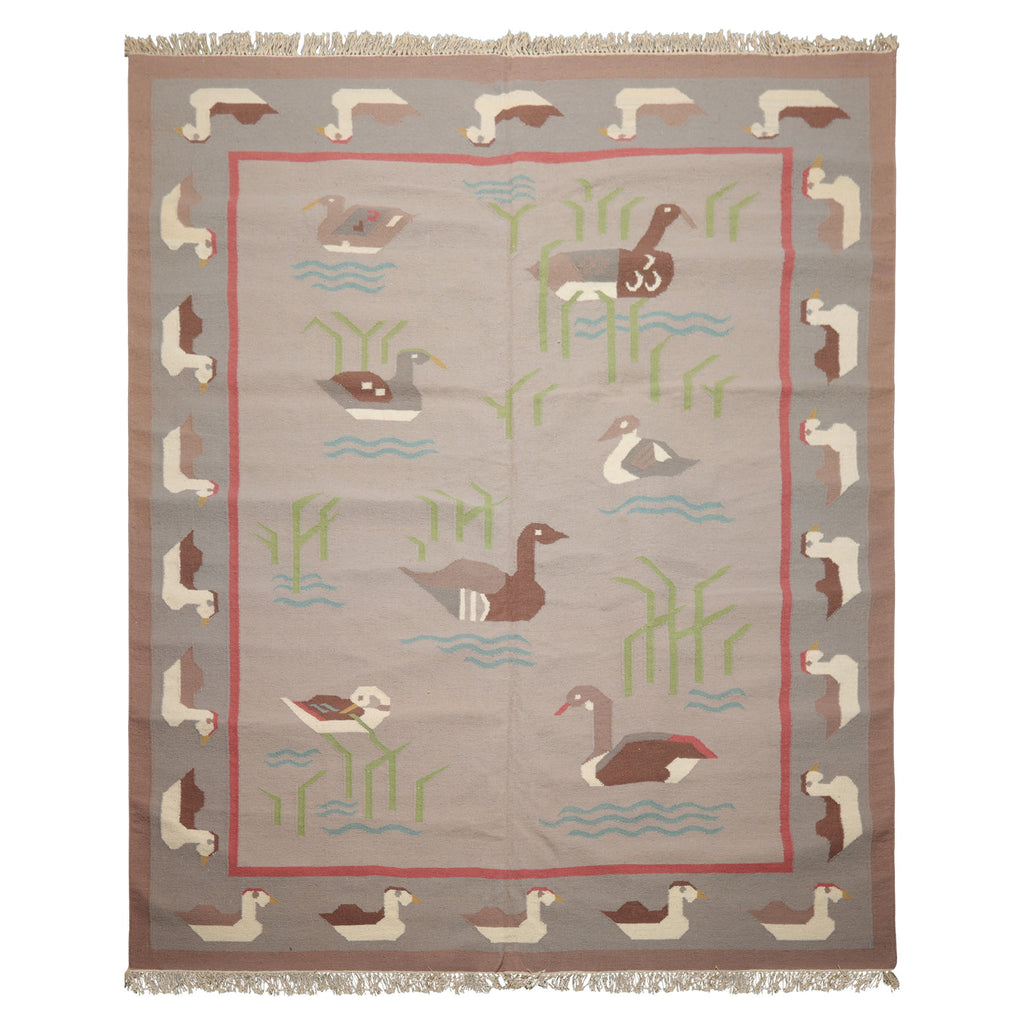 8x10 Taupe, Gray, Brown Color Hand Woven Kilim Wool Transitional Oriental Rug