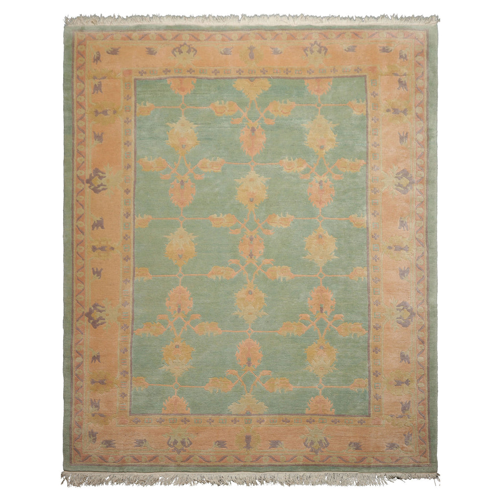 8x10 Aqua, Rose, Lavender Color Hand Knotted Tibetan Wool Arts & Crafts  Oriental Rug