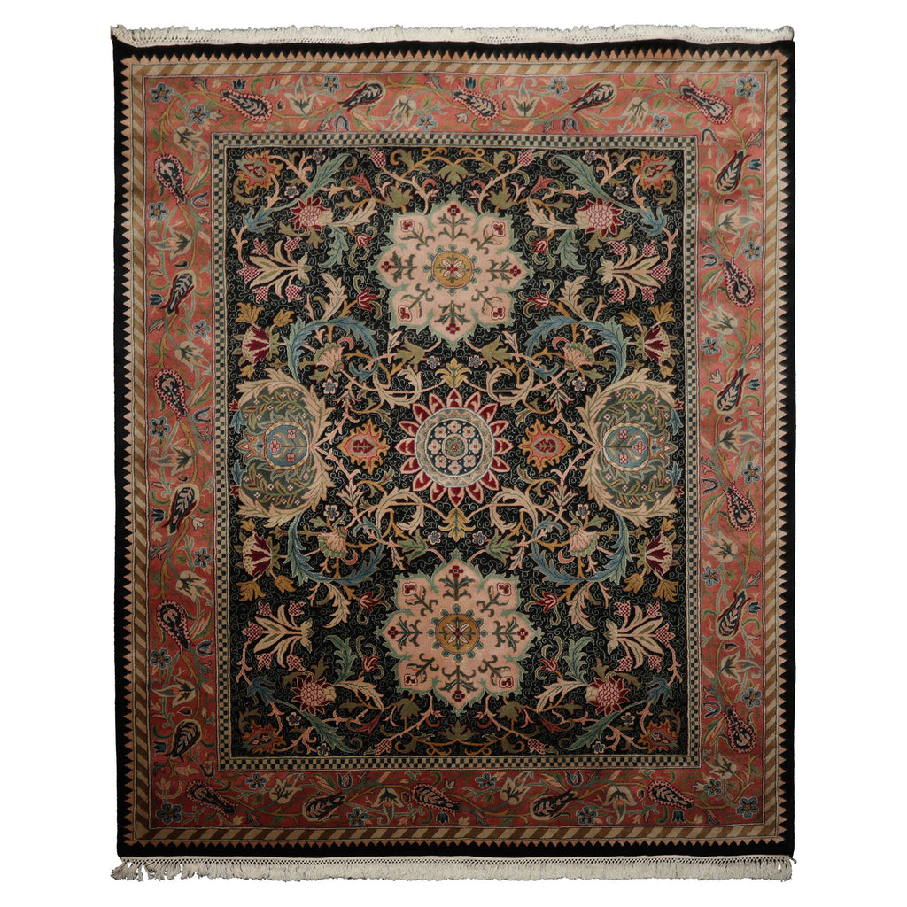 8x10 Black, Rose, Blue Color Hand Knotted French Aubusson Savonnerie New Zealand Wool Traditional  Oriental Rug