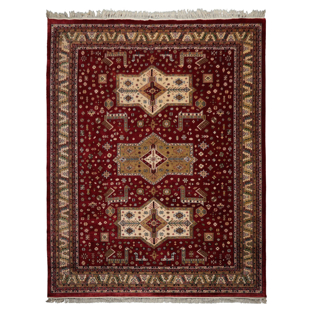 9x12 Burgundy, Ivory, Green Color Hand Knotted Shirvan New Zealand Wool Traditional  Oriental Rug