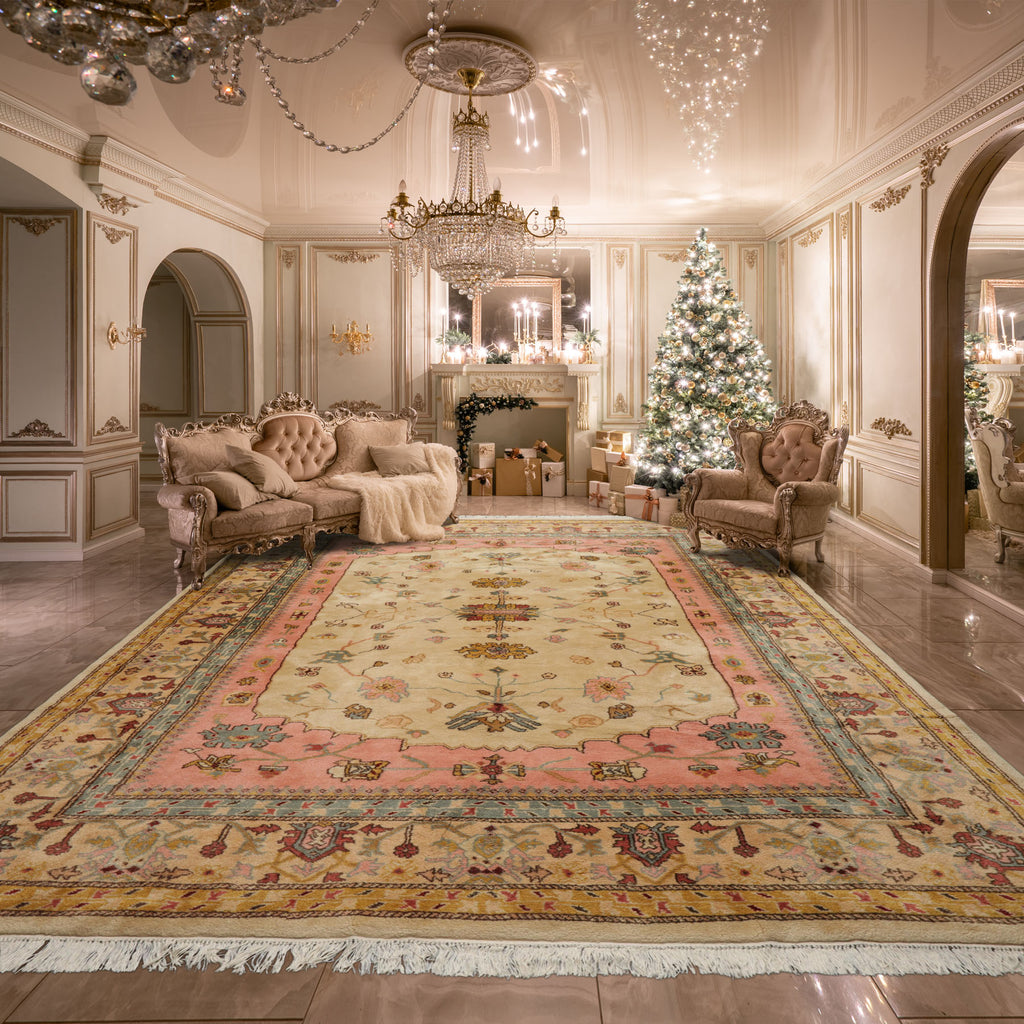 Hand Knotted Ivory 9x12 New Zealand Wool Oushak Traditional Plush Pile Rug
